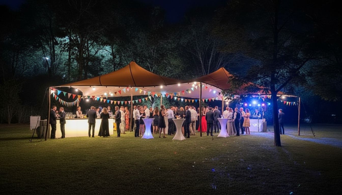 Carpa beduina iluminada de noche